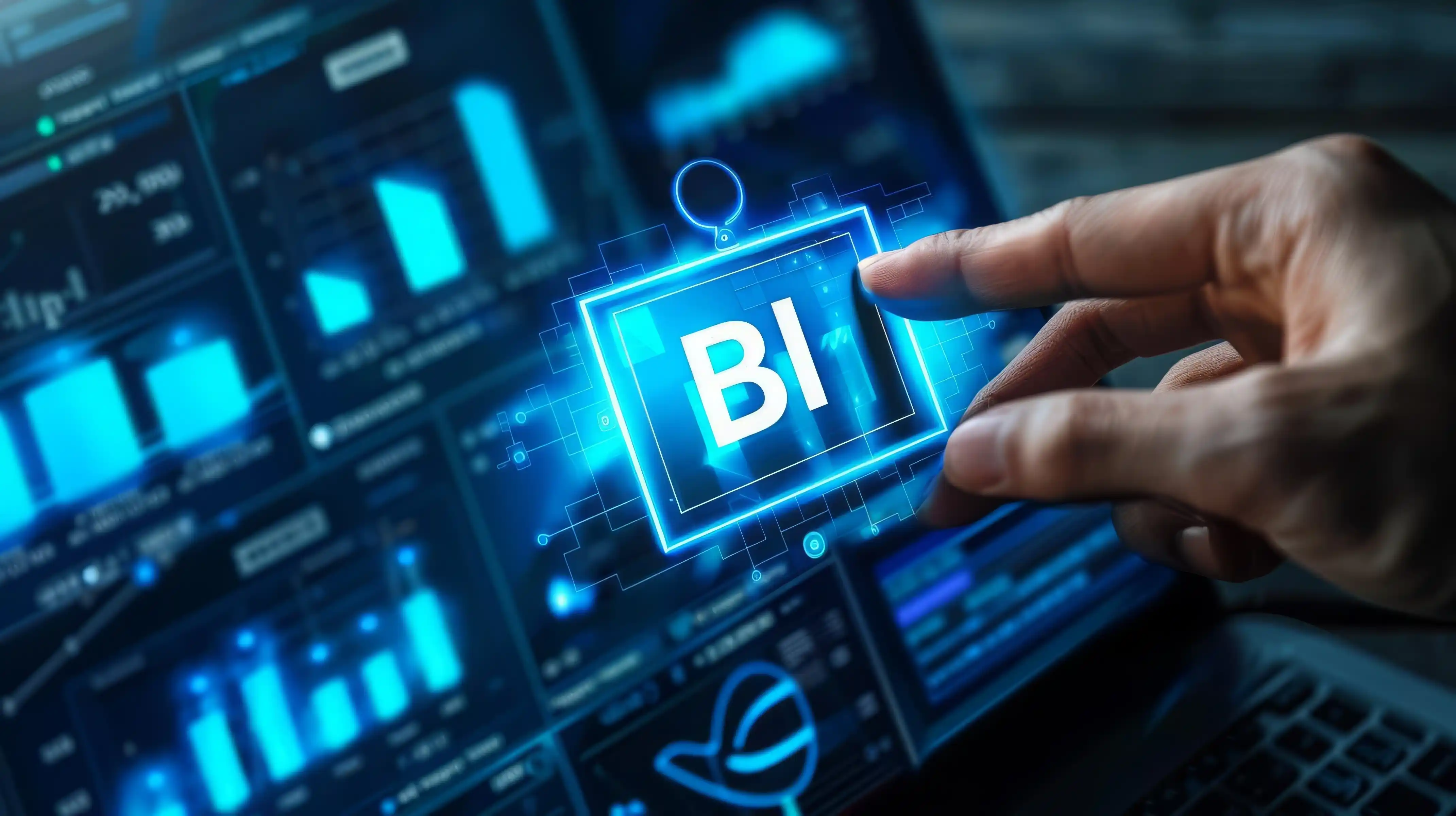 Business team analyzing financial data, Business intelligence dashboard on laptop