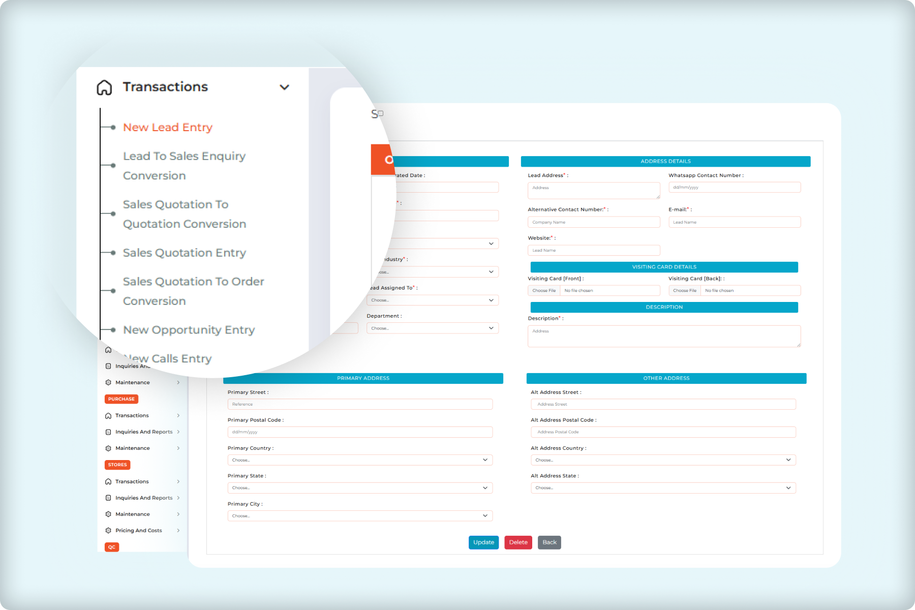 ERP CRM dashboard for lead management