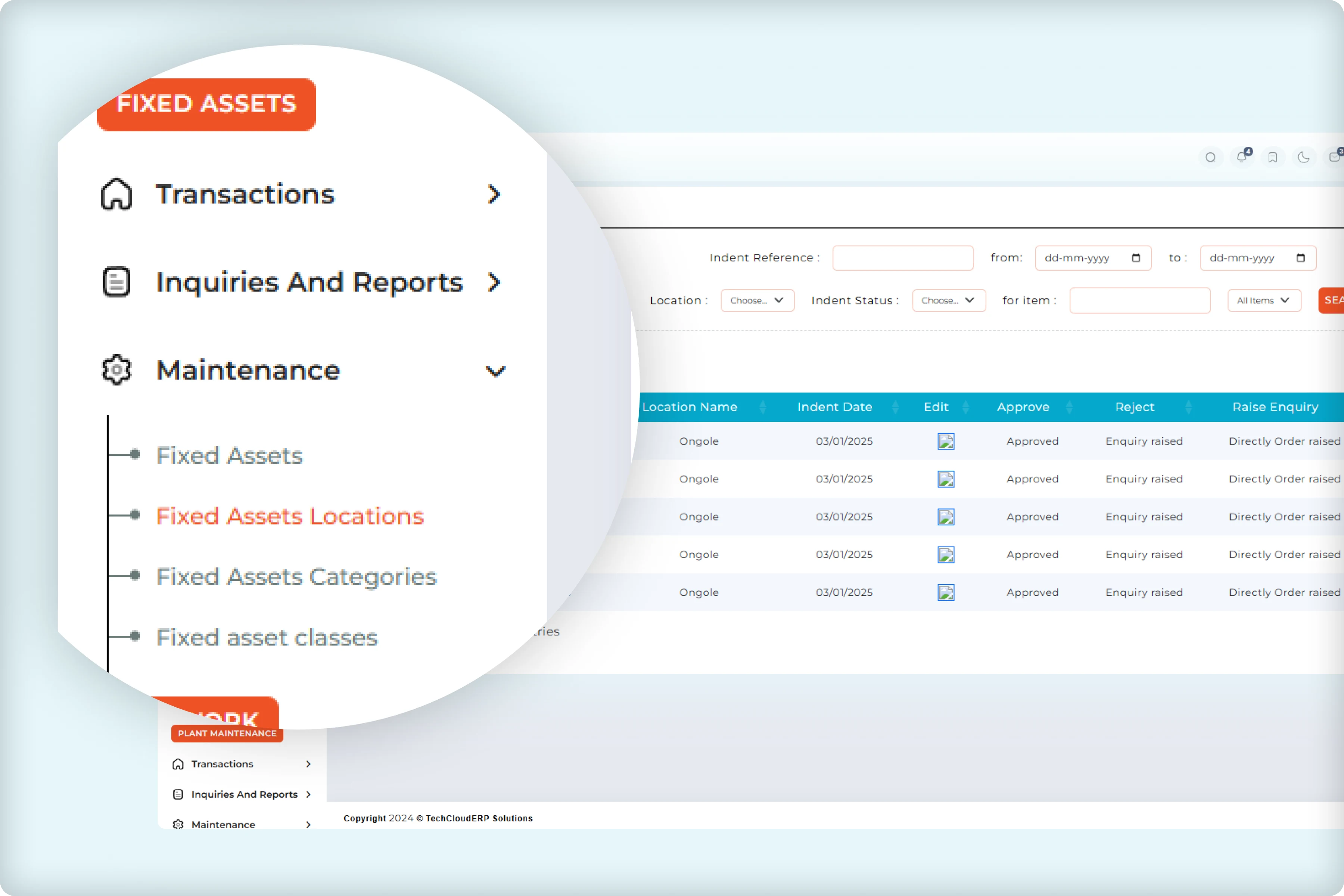 Fixed assets maintenance dashboard data