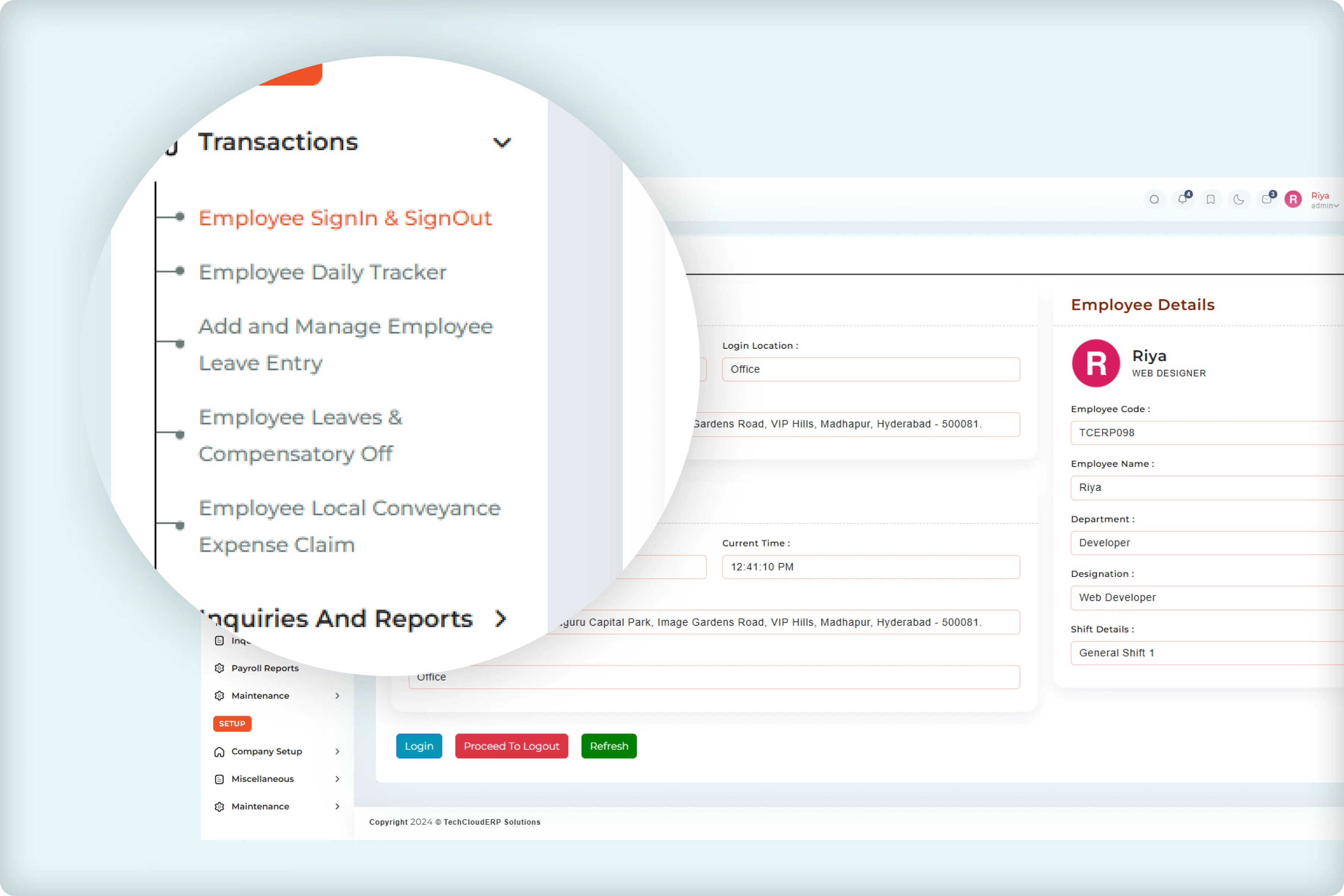 HRMS dashboard employee attendance