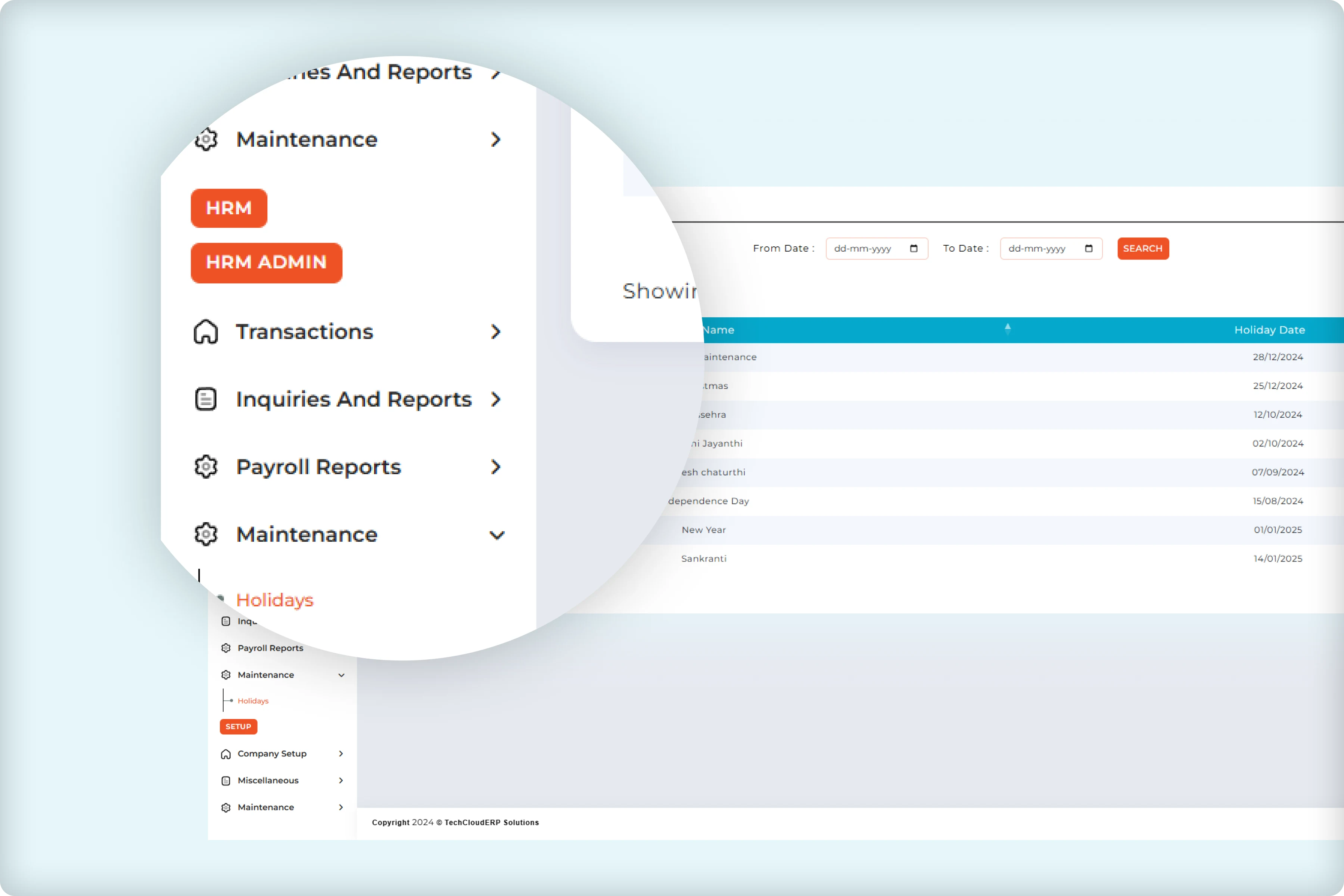 HRM ERP holiday performance