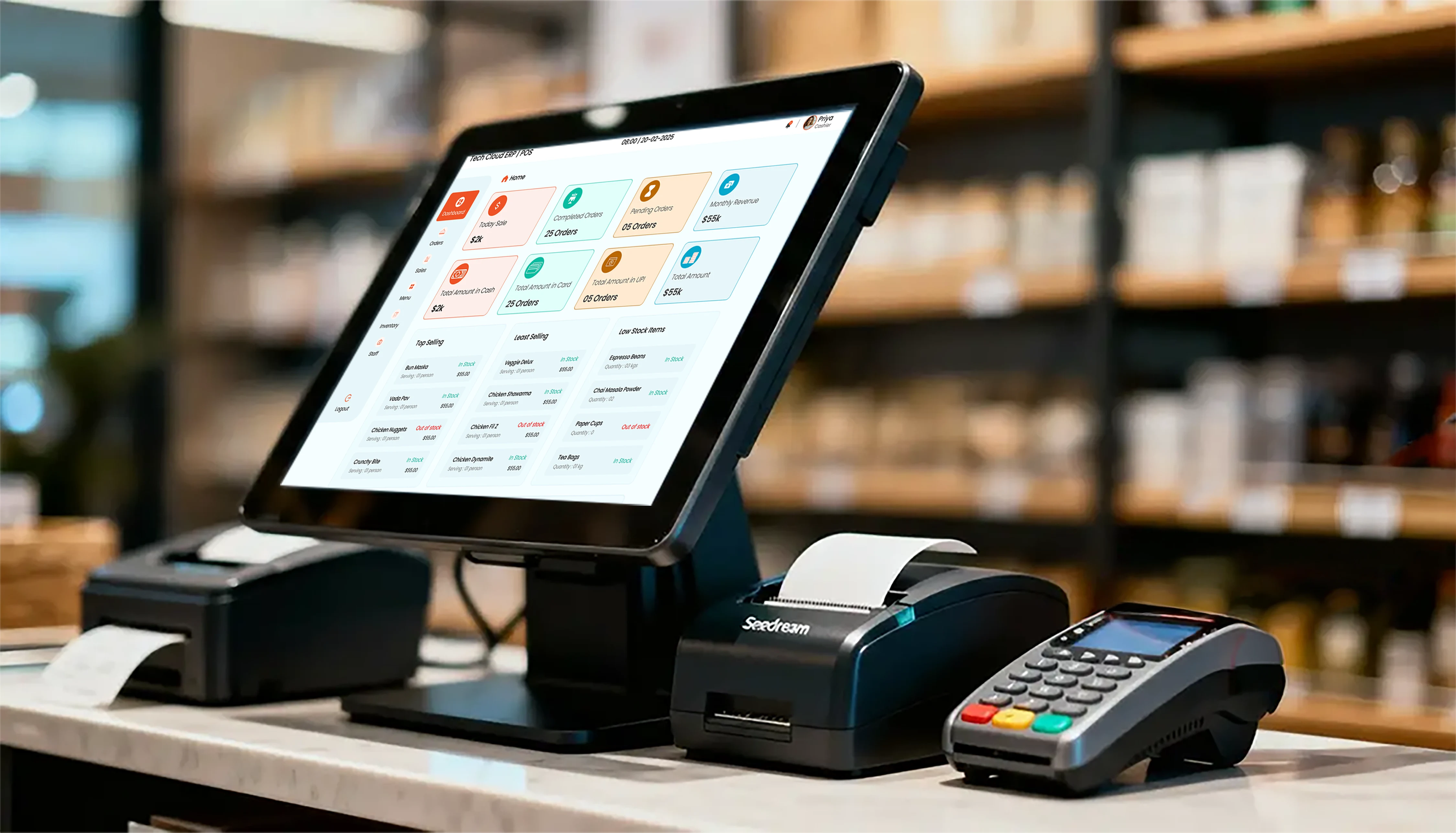 POS system dashboard for retail billing and inventory sync
