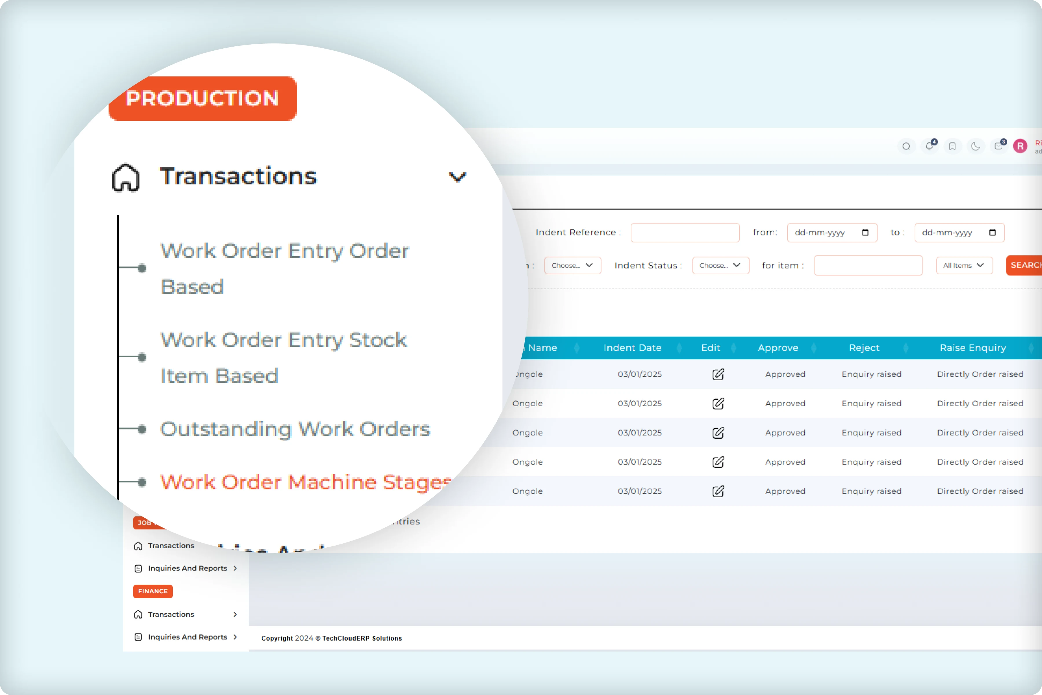 Production dashboard order work planning