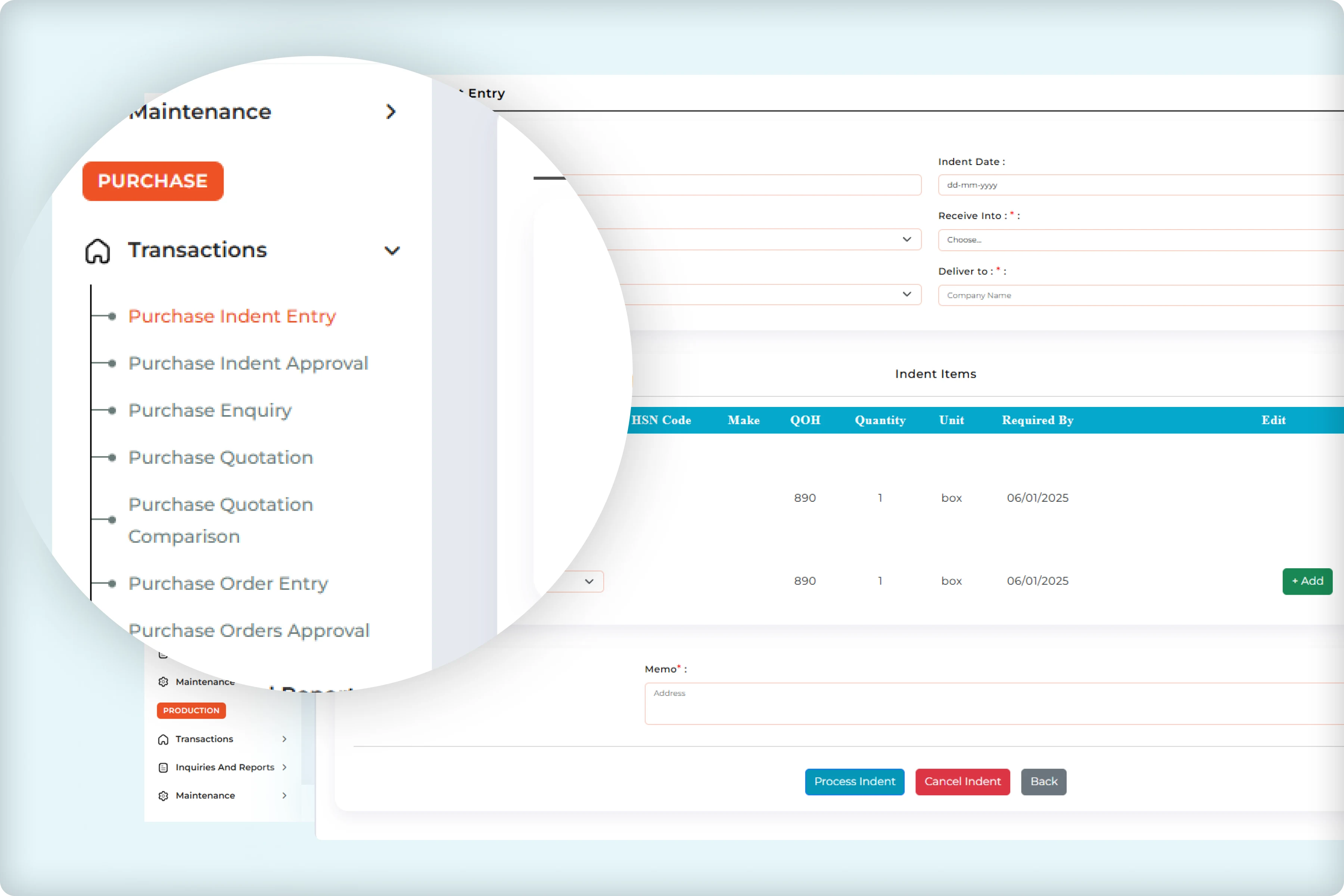 ERP purchase management dashboard