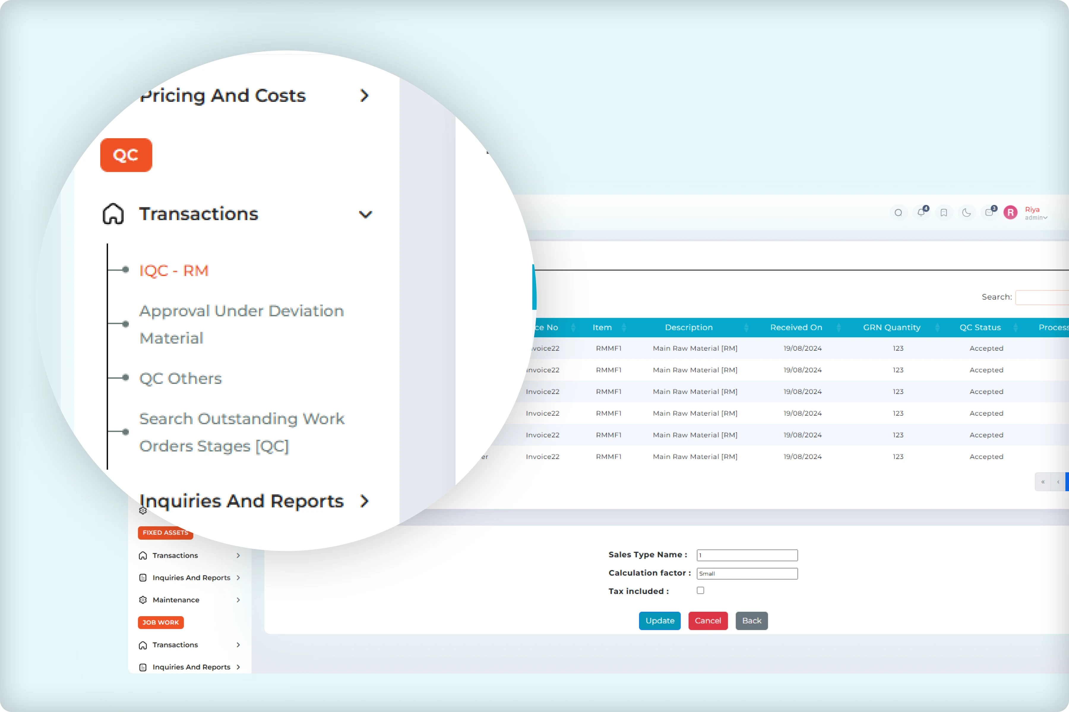 QA QC dashboard work order